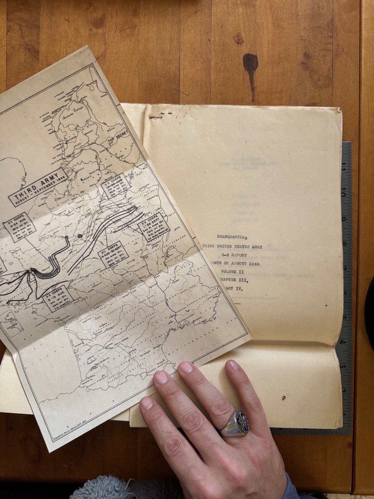 RARE Original Documents Patton Third Army Aug & Sept 1944 G-3 Report & Map Lot