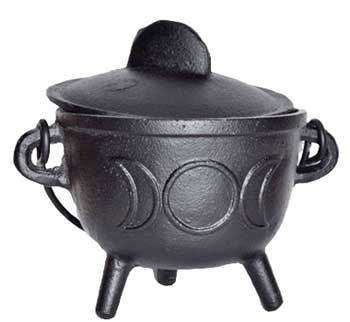 5" Cast iron cauldron w/ lid Triple Moon