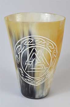 4" Norse Valknut buffalo horn mug